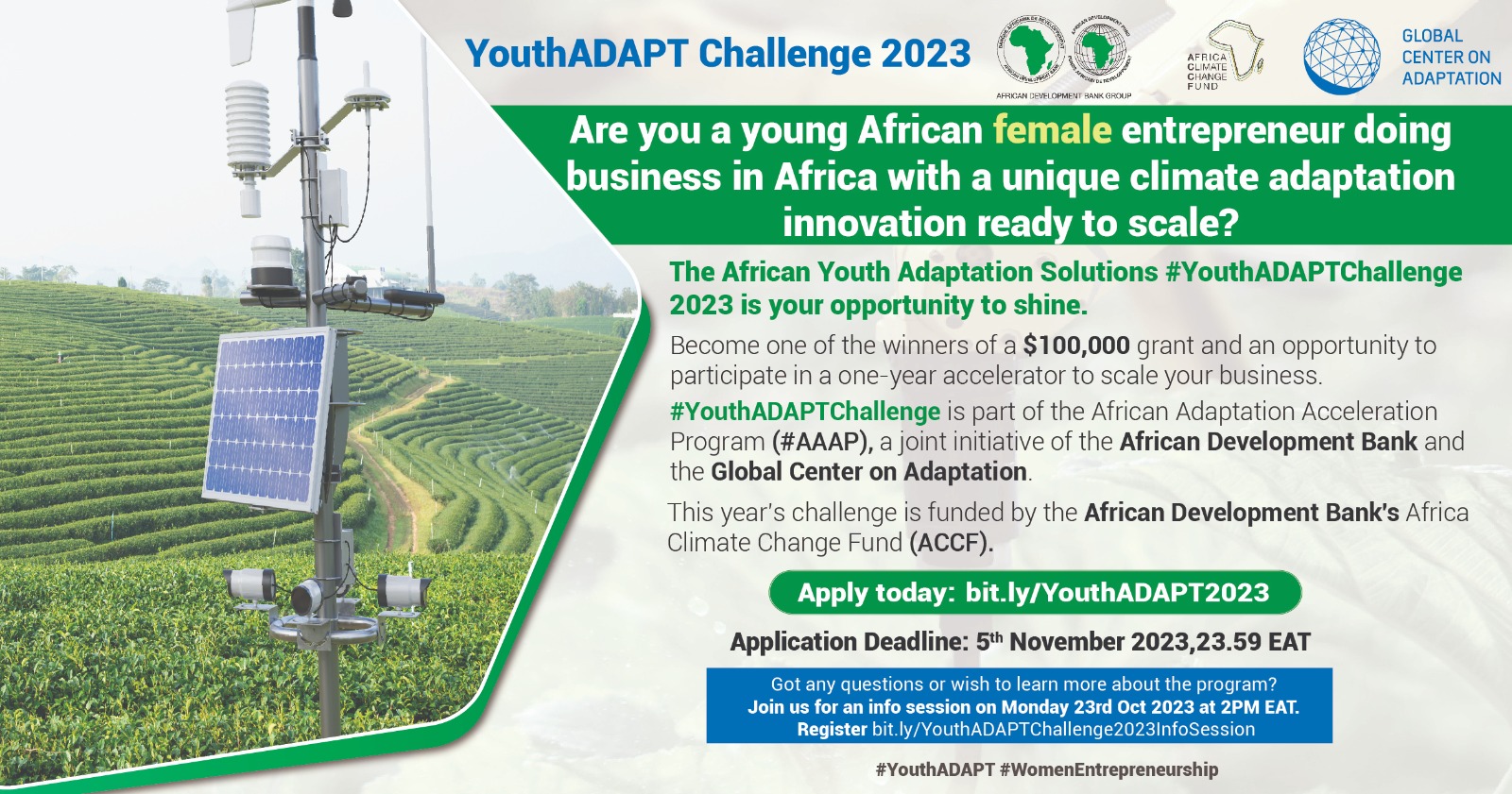 Call for applications – YouthADAPT Challenge 2023: empowering Africa’s female tech innovators to tackle climate change